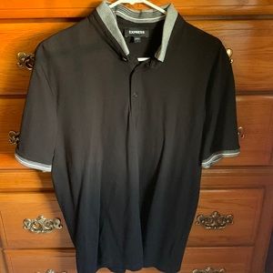 Men’s Express L Black Striped Flat Knit Collar Luxe Pique Polo.